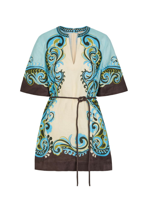 Photo: Alemais Natalia Printed Belted Linen Mini Dress Cream