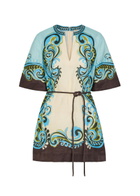 Alemais Natalia Printed Belted Linen Mini Dress Cream
