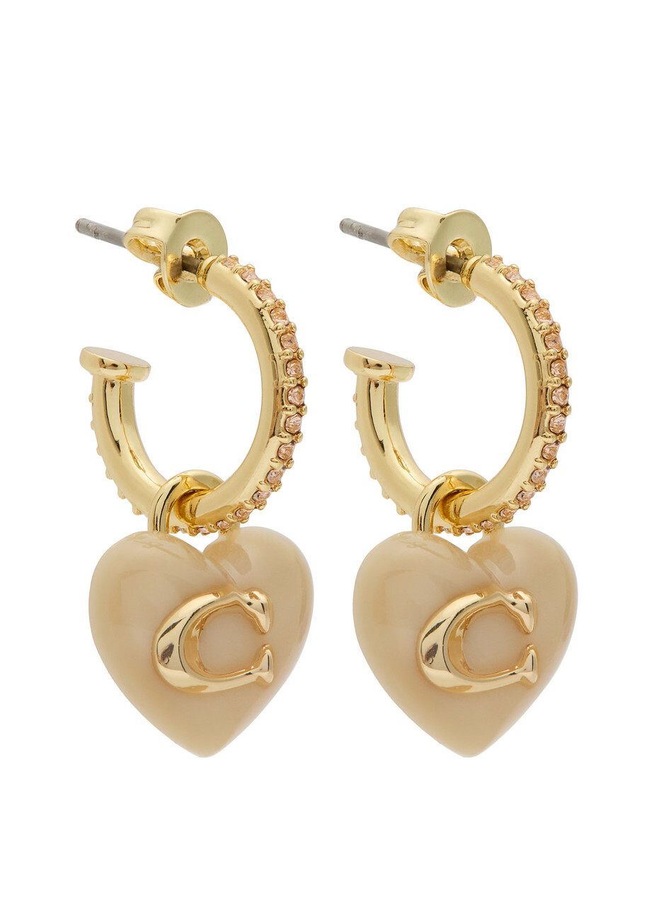 Coach Heart Hoop Earrings - Pink - One Size