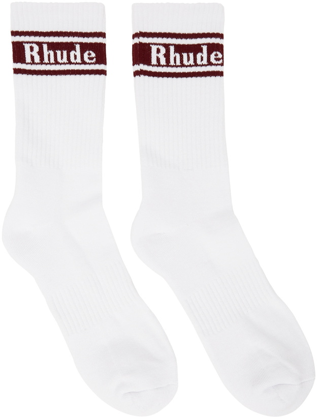 Photo: Rhude White & Red Stripe Logo Socks