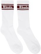 Rhude White & Red Stripe Logo Socks