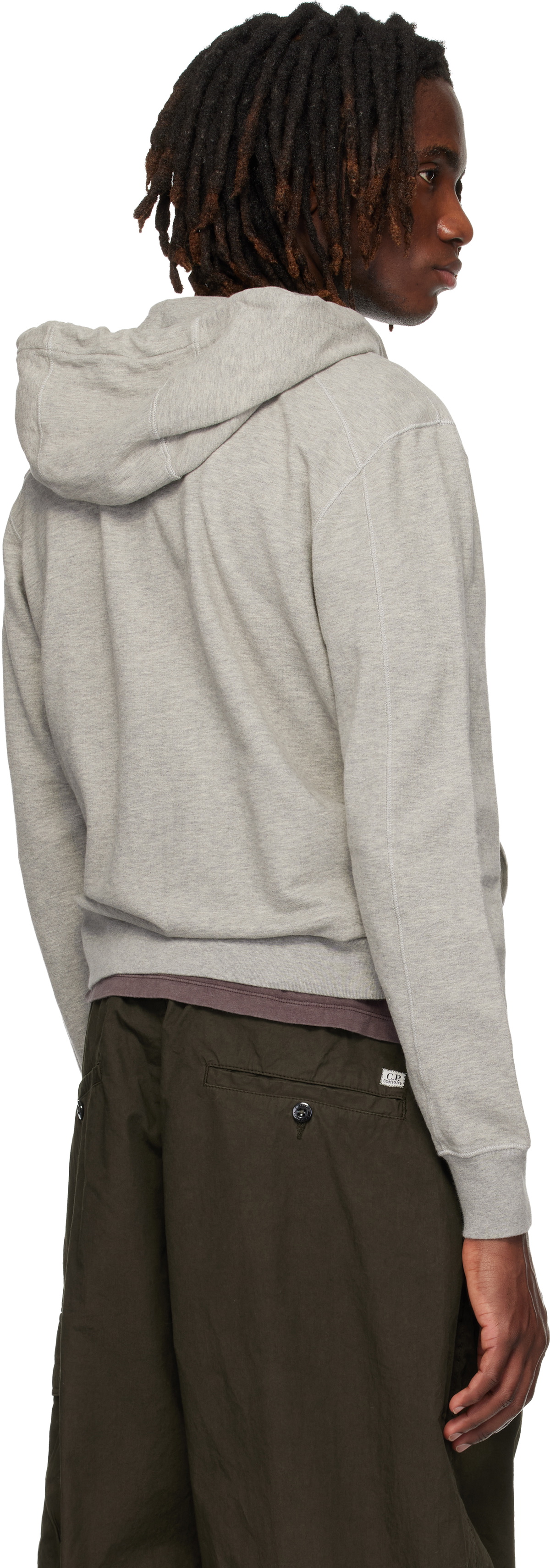 C.P. Company Gray Light Fleece Zip Lens Hoodie