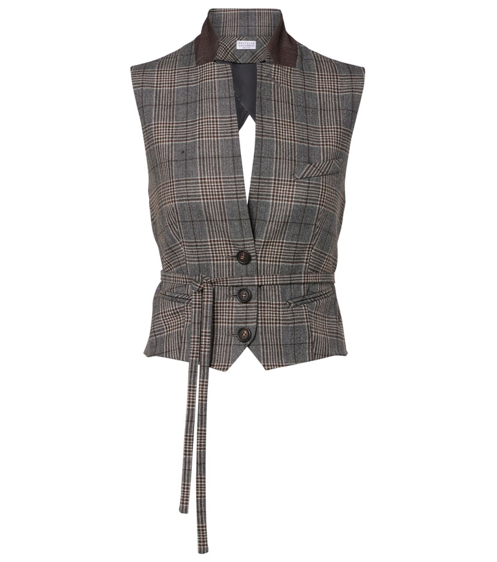 Photo: Brunello Cucinelli Belted checked virgin wool vest