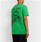 Off-White - Slim-Fit Embroidered Printed Cotton-Jersey T-Shirt - Green