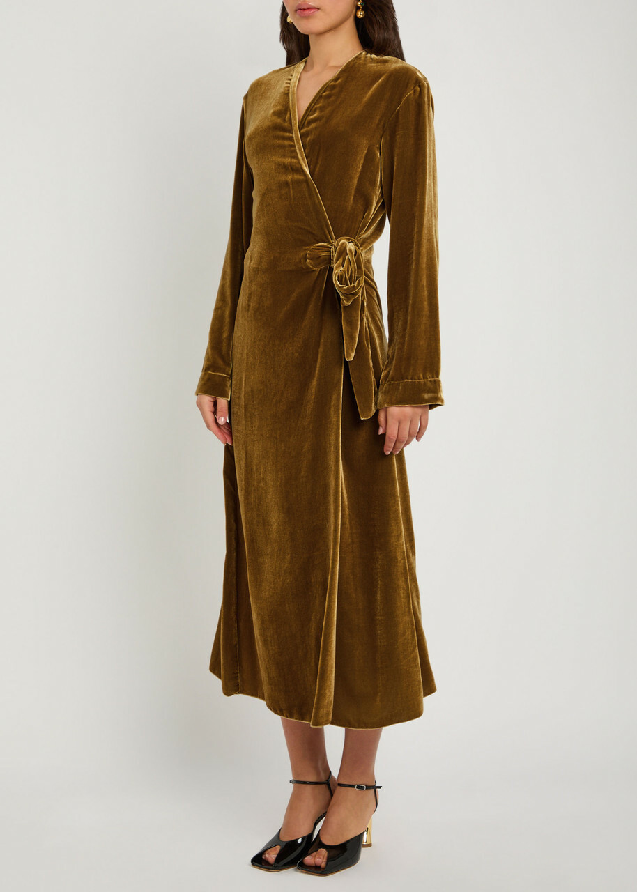 Forte_forte Velvet Midi Wrap Dress Gold