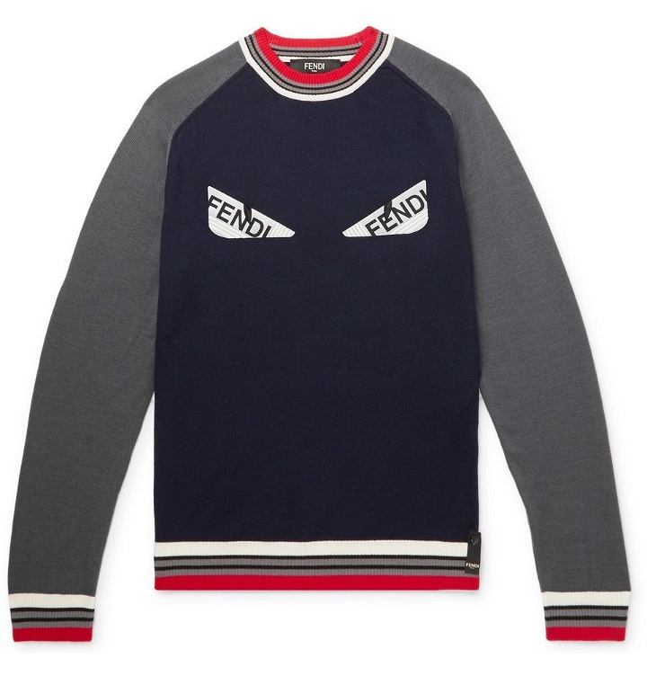 Photo: Fendi - Bugs Logo-Appliquéd Wool Sweater - Men - Navy