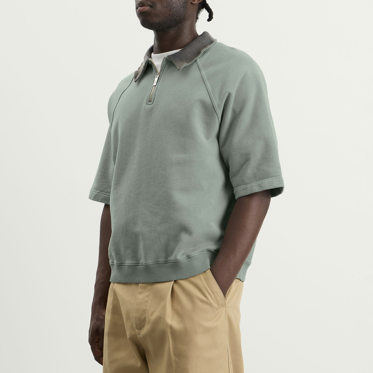 Bound Men's Snow Wash Jersey Half Zip Polo in Light Blue