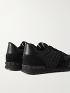 Valentino - Valentino Garavani Rockstud Leather-Trimmed Suede and Shell Sneakers - Black