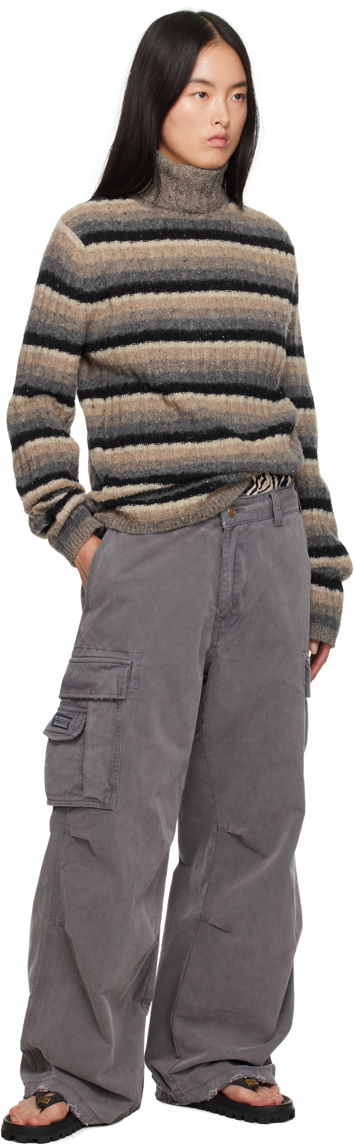 ERL Gray & Beige Striped Turtleneck
