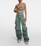 The Attico - Strapless cargo denim jumpsuit