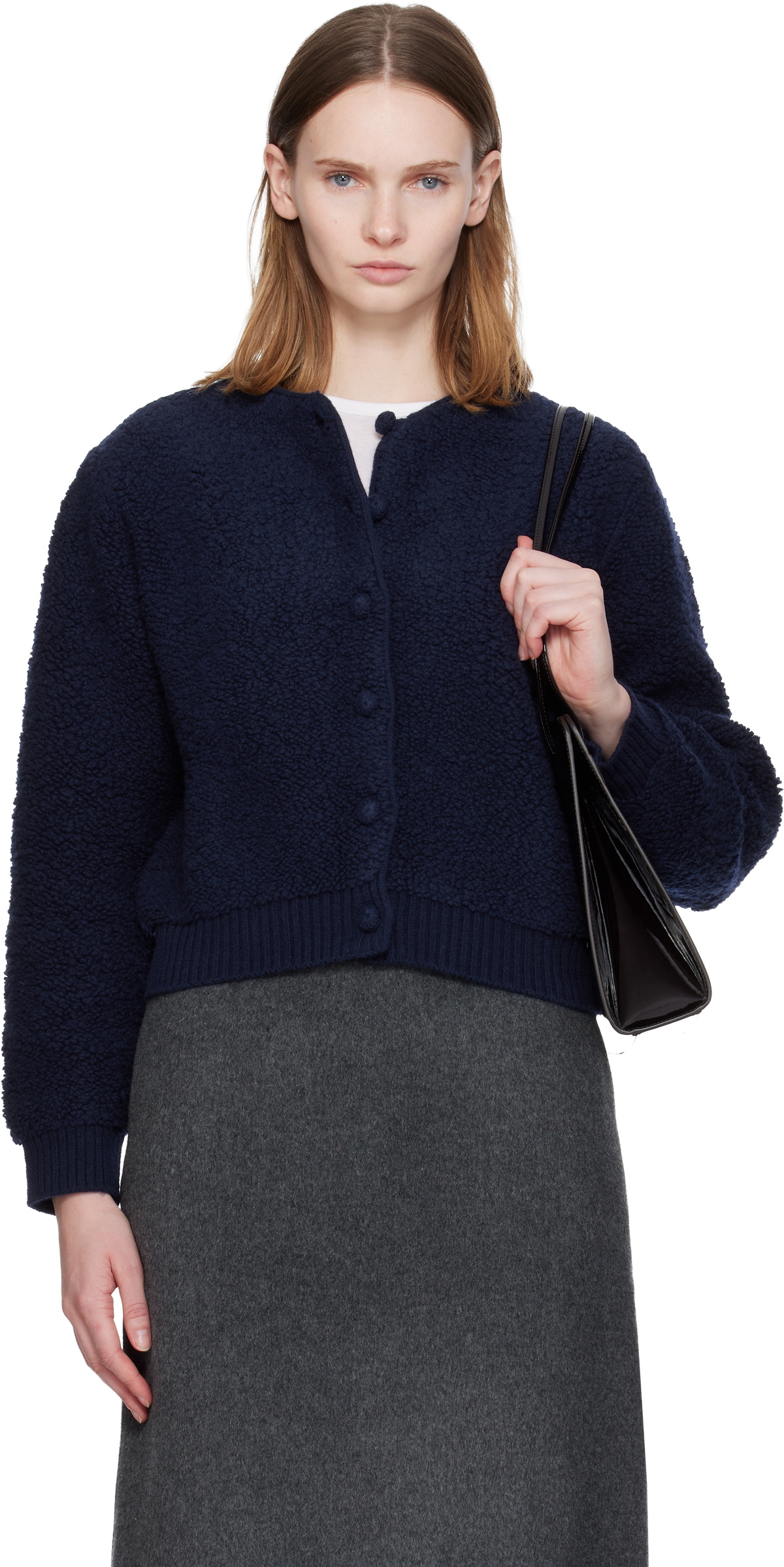 Nothing Written Navy Lett Boucle Cardigan