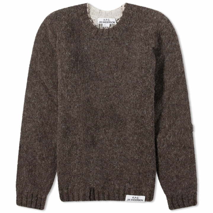 Photo: A.P.C. Men's x JW Anderson Ange Reversible Crew Knit in Dark Brown