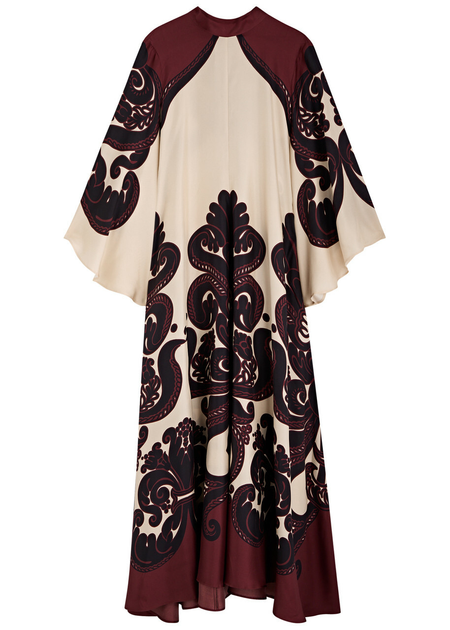 LA Double J Magnifico Printed Silk-satin Maxi Dress Cream