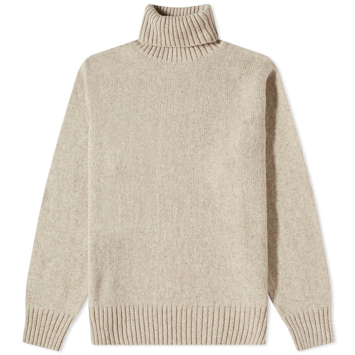 Photo: Universal Works Men's Eco Wool Roll Neck Knit in Beige