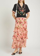 Rixo Nicolina Floral-embroidered Silk top Black