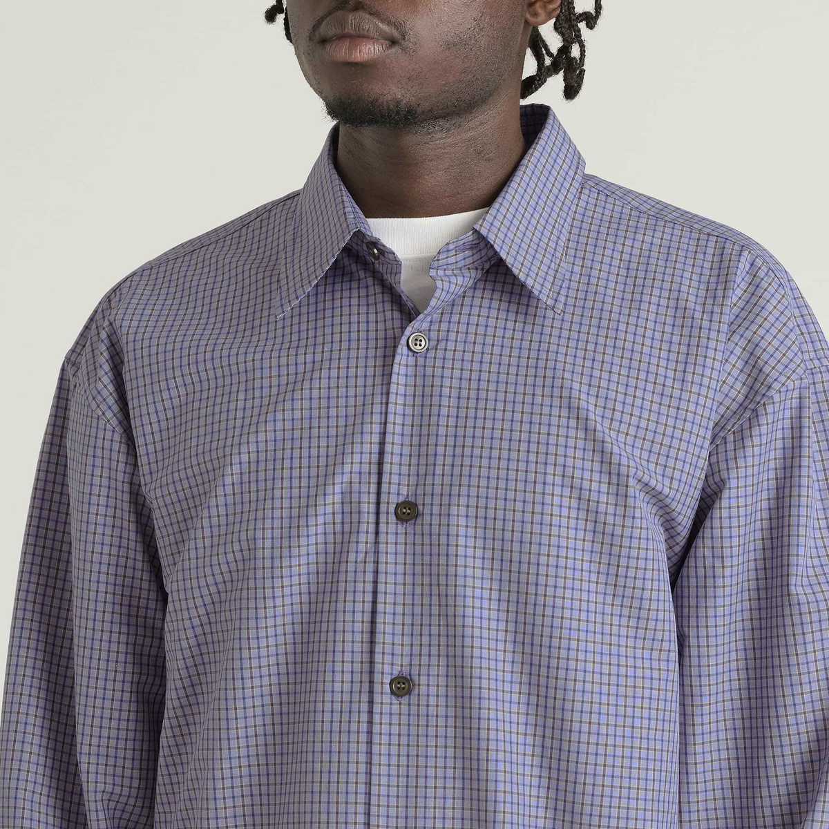Dries Van Noten Men's Croom Micro Check Cotton Shirt in Navy