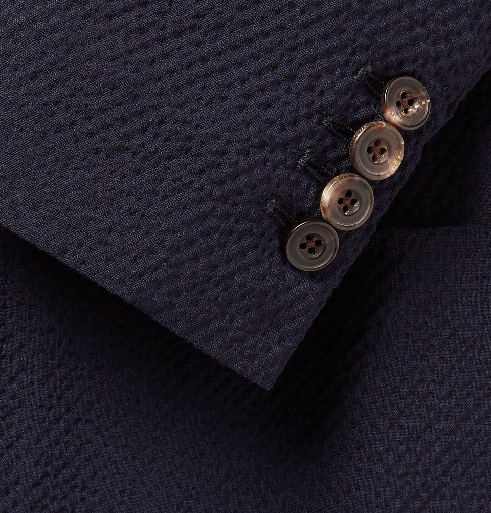 Rubinacci - Navy Unstructured Double-Breasted Wool-Seersucker Blazer ...