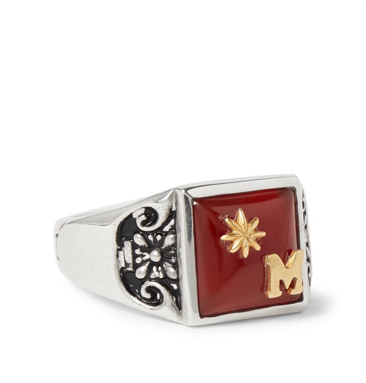 Photo: MAPLE - Collegiate Engraved Sterling Silver and Gold-Plated Garnet Signet Ring - Silver
