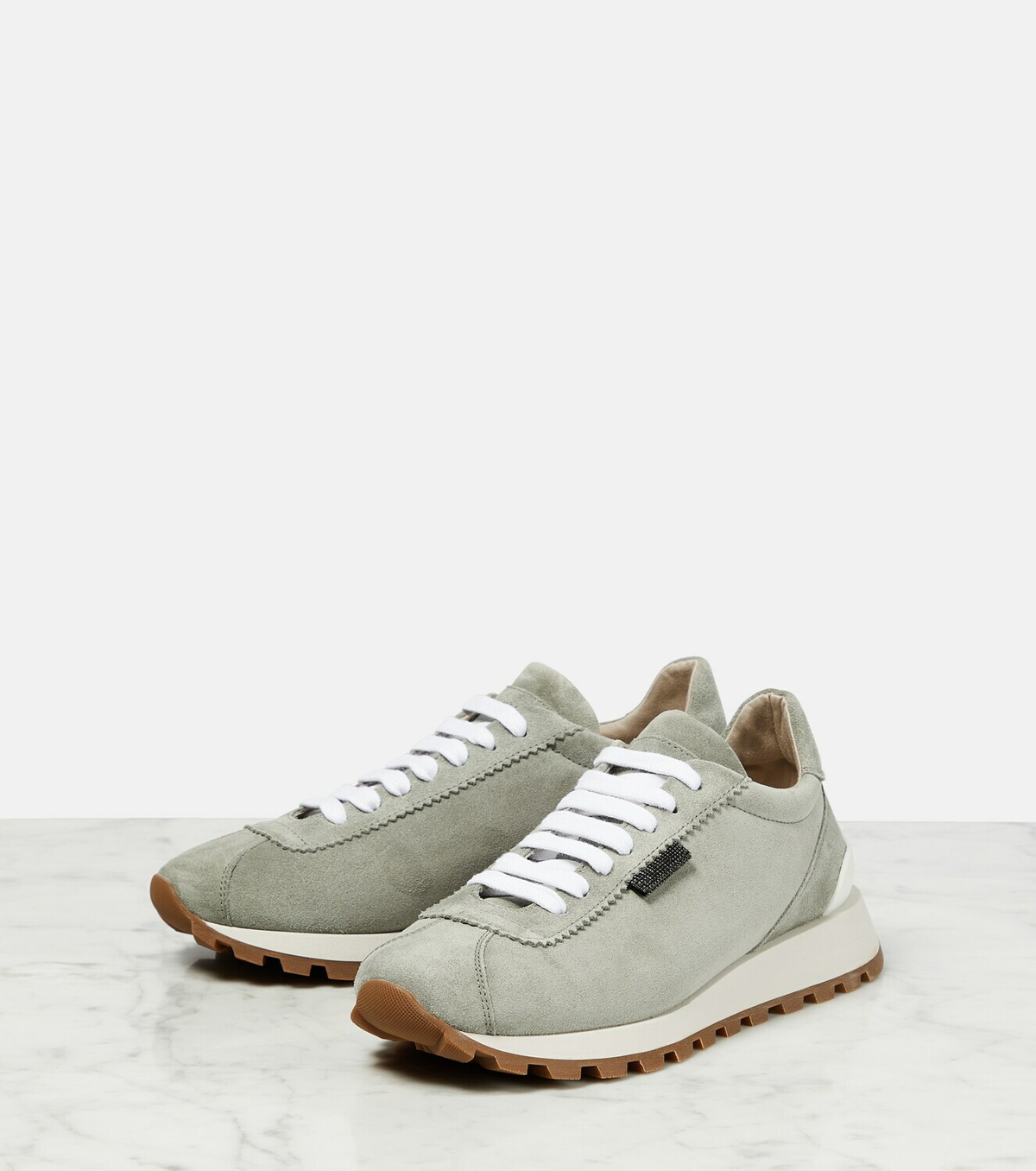 Brunello Cucinelli - Monili beaded suede low-top sneakers