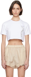 AREA White Crystal Rosette Cropped T-shirt