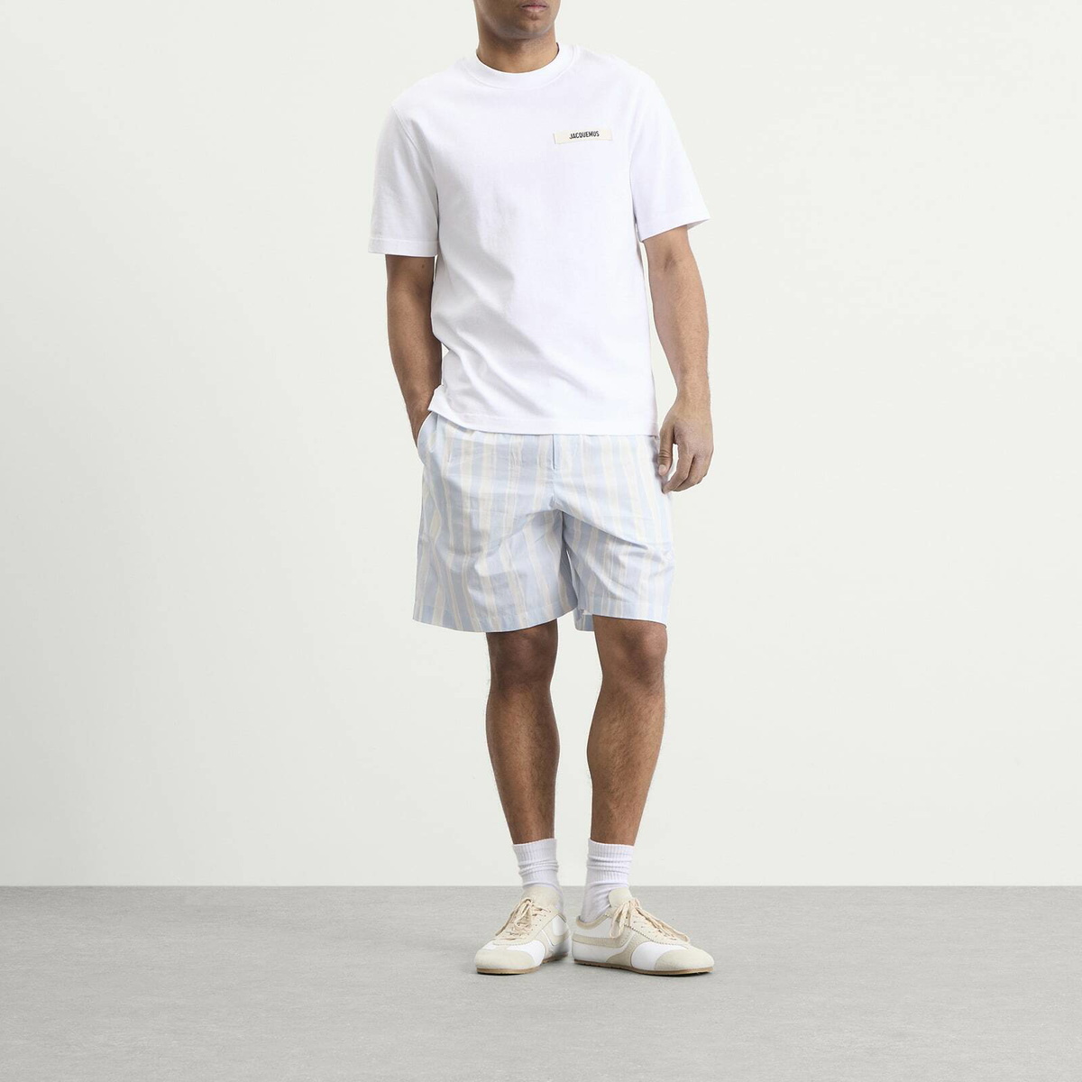 Jacquemus Men's Stripe Boxer Shorts in Blue Beige Gouache Print