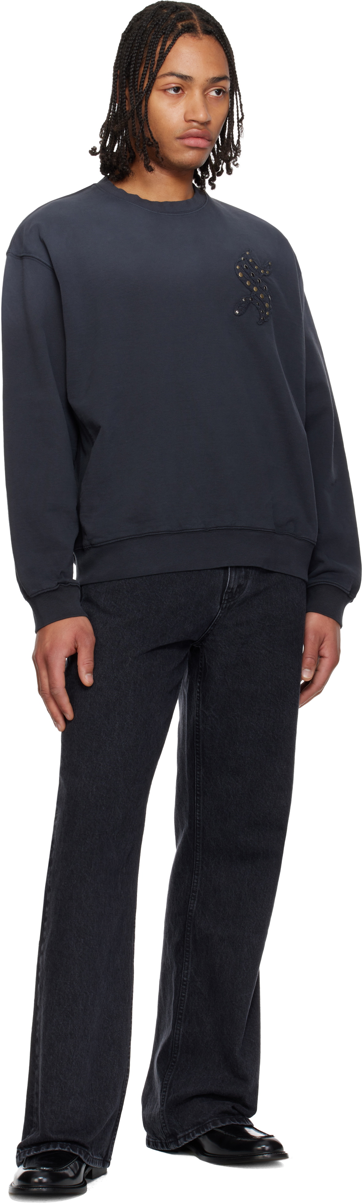 Solid Homme Gray Applique Studded Sweatshirt