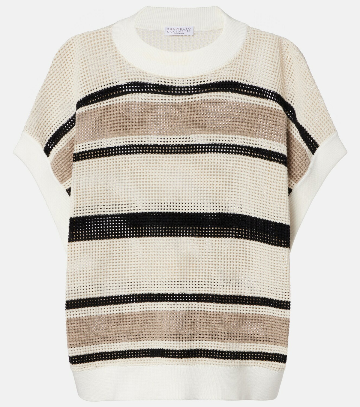 Brunello Cucinelli Open-knit striped cotton top