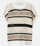 Brunello Cucinelli Open-knit striped cotton top