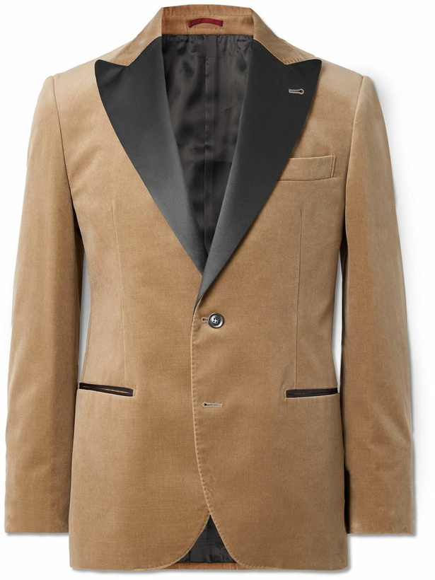 Photo: Brunello Cucinelli - Slim-Fit Satin-Trimmed Cotton-Velvet Tuxedo Jacket - Brown