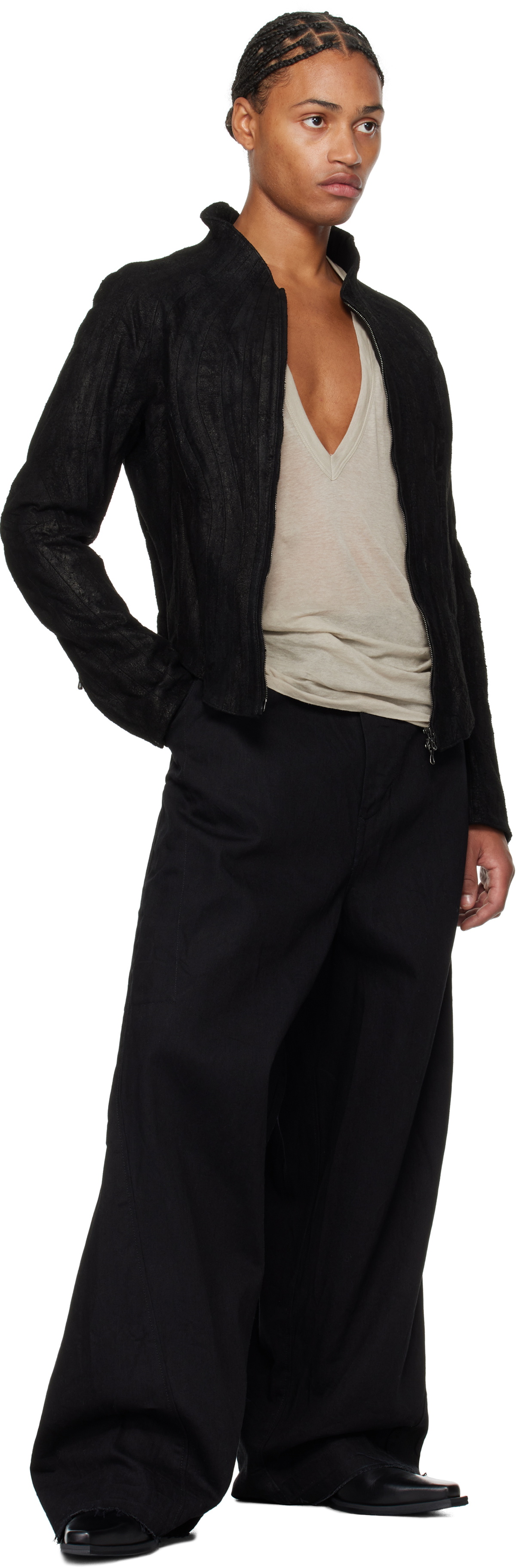 Julius Black Warped Leather Jacket