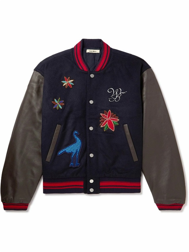 Photo: Wales Bonner - Patchwork Padded Wool-Blend and Leather Bomber Jacket - Blue