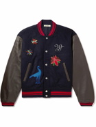 Wales Bonner - Patchwork Padded Wool-Blend and Leather Bomber Jacket - Blue