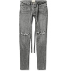 Fear of God - Slim-Fit Tapered Belted Distressed Selvedge Denim Jeans - Gray