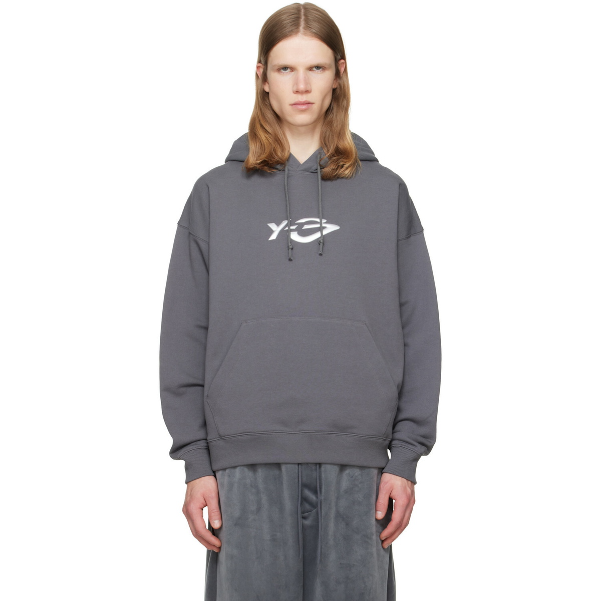 Y-3 Gray French Terry Liquid Logo Hoodie