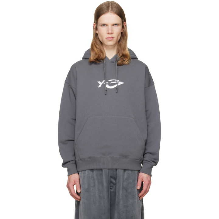 Photo: Y-3 Gray French Terry Liquid Logo Hoodie