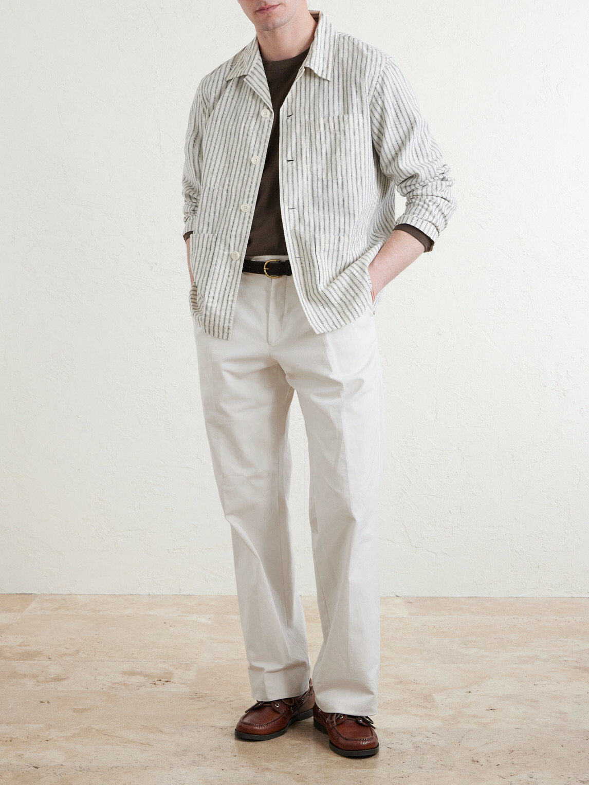 Hartford - Perry Striped Linen and Cotton-Blend Woven Jacket - White