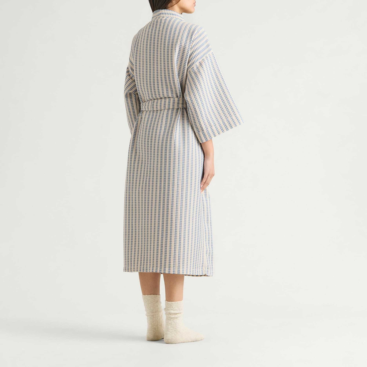 HAY Waffle Bathrobe in Stripe Dusty Blue