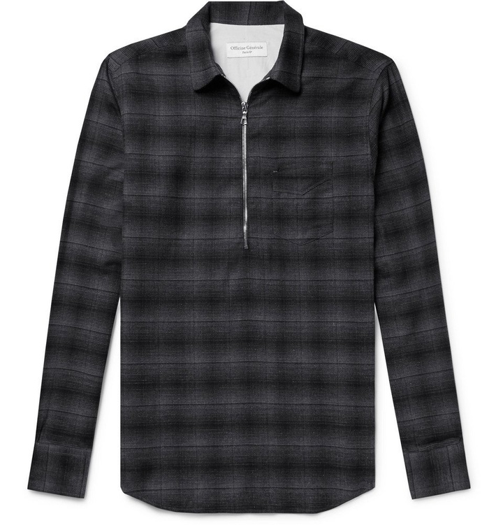 Photo: Officine Generale - Cotton-Flannel Half-Placket Shirt - Men - Dark gray