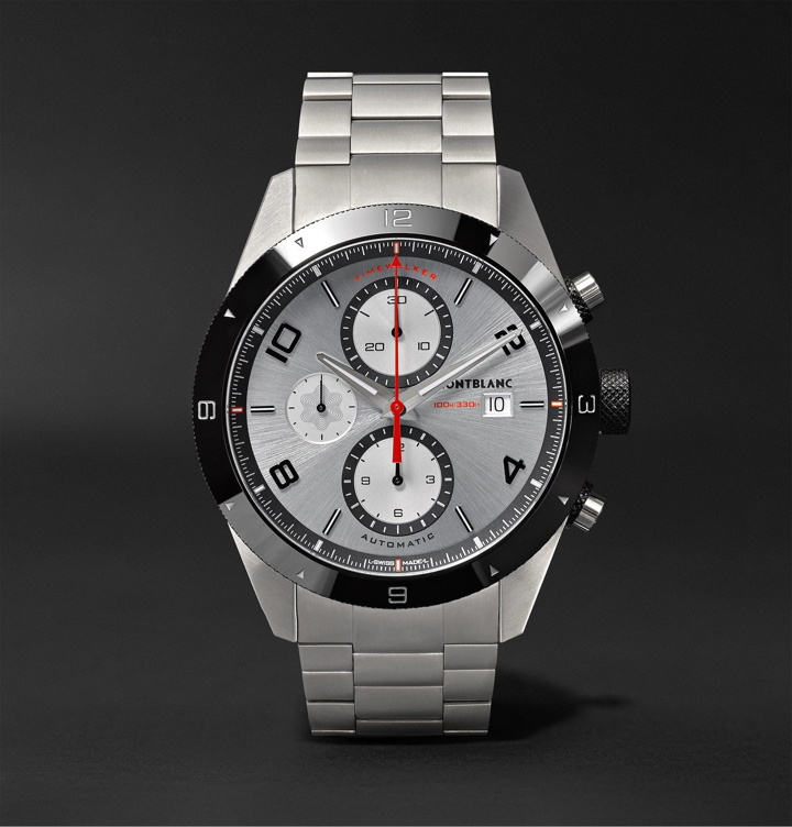 Photo: MONTBLANC - TimeWalker Chronograph Automatic 43mm Stainless Steel and Ceramic Watch, Ref. No. 116099 - Silver