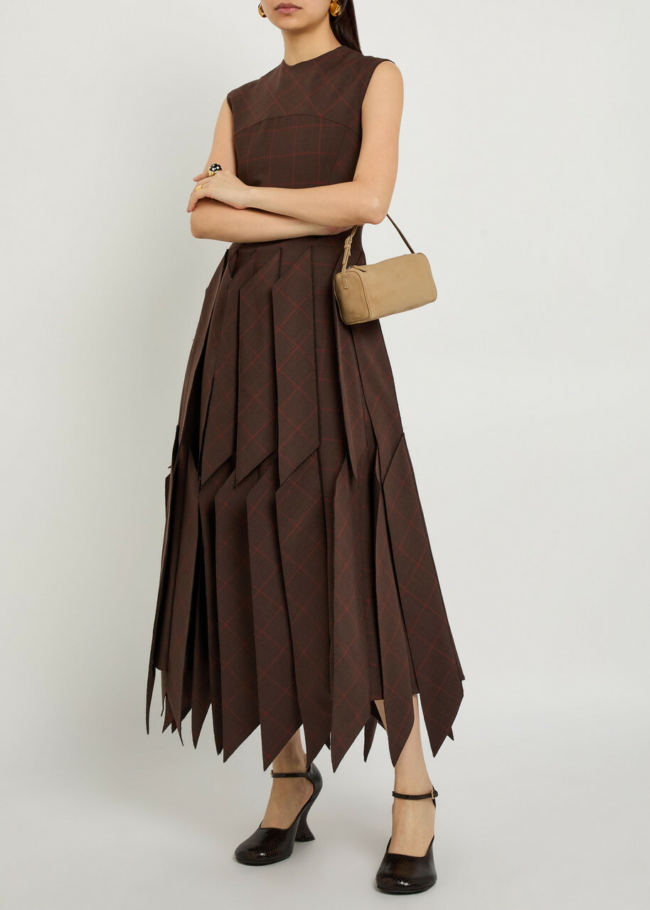 A.W.A.K.E Mode Checked Panelled Woven Midi Dress Brown