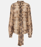 7 For All Mankind Snake-print tie-neck blouse