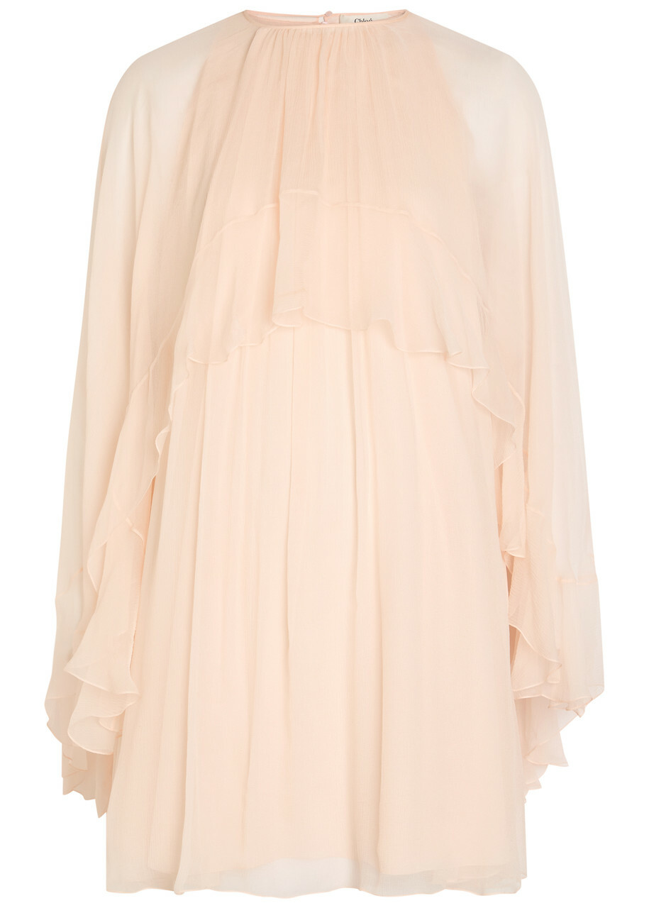 Chloe Ruffled Cape-effect Silk Mini Dress Light Pink