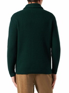 MC2 Saint Barth Man Shawl Collar Green Ribbed Cardigan With Pockets And Patch