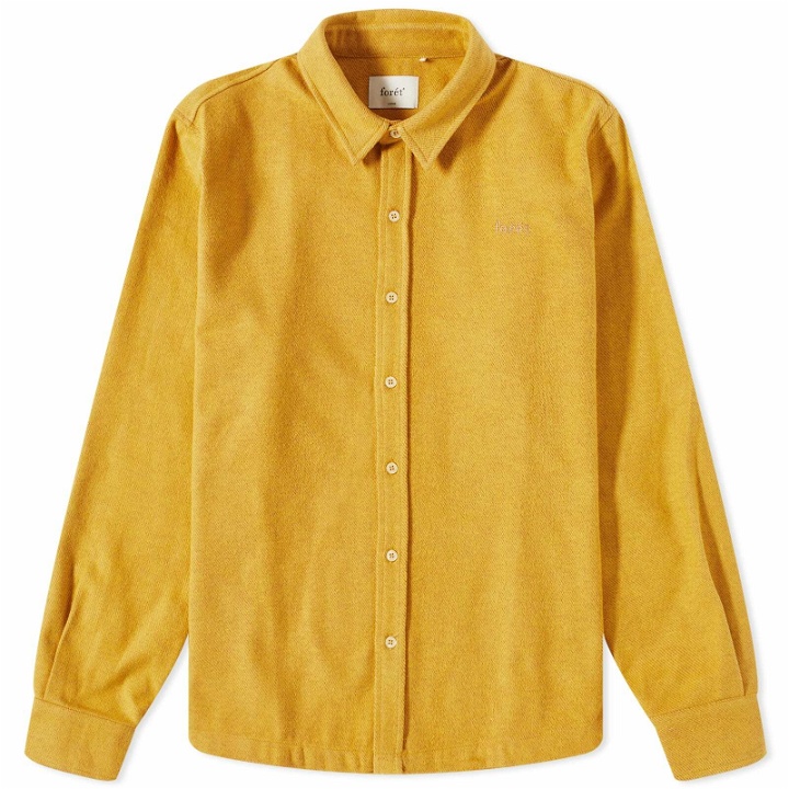 Photo: Foret Men's Slow Brushed Cotton Overshirt in Curry