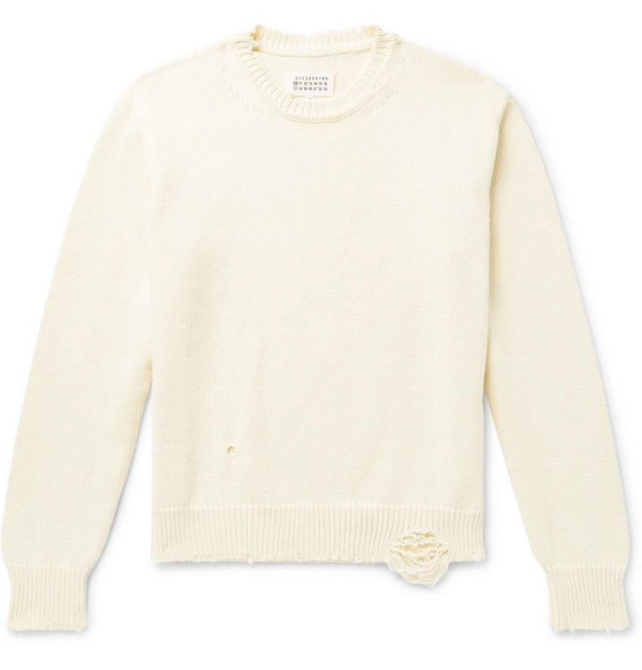 Photo: Maison Margiela - Distressed Cotton Sweater - Men - Off-white