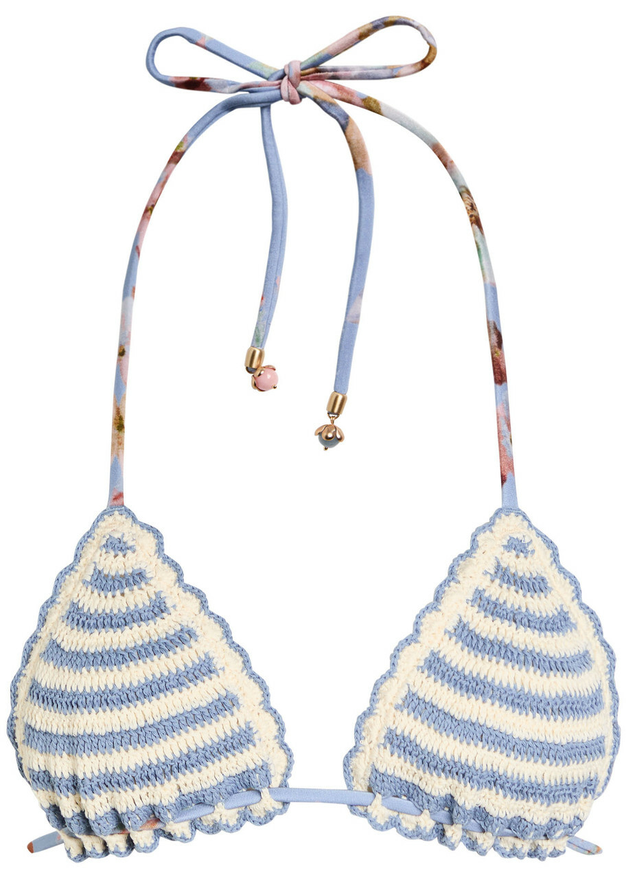 Zimmermann Awaken Striped Crochet Cotton Bikini top Blue