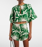Cala de la Cruz Iris beaded printed linen crop top