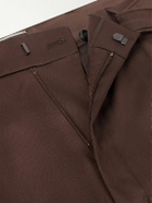 SAINT LAURENT - Tapered Belted Silk-Satin Trousers - Brown
