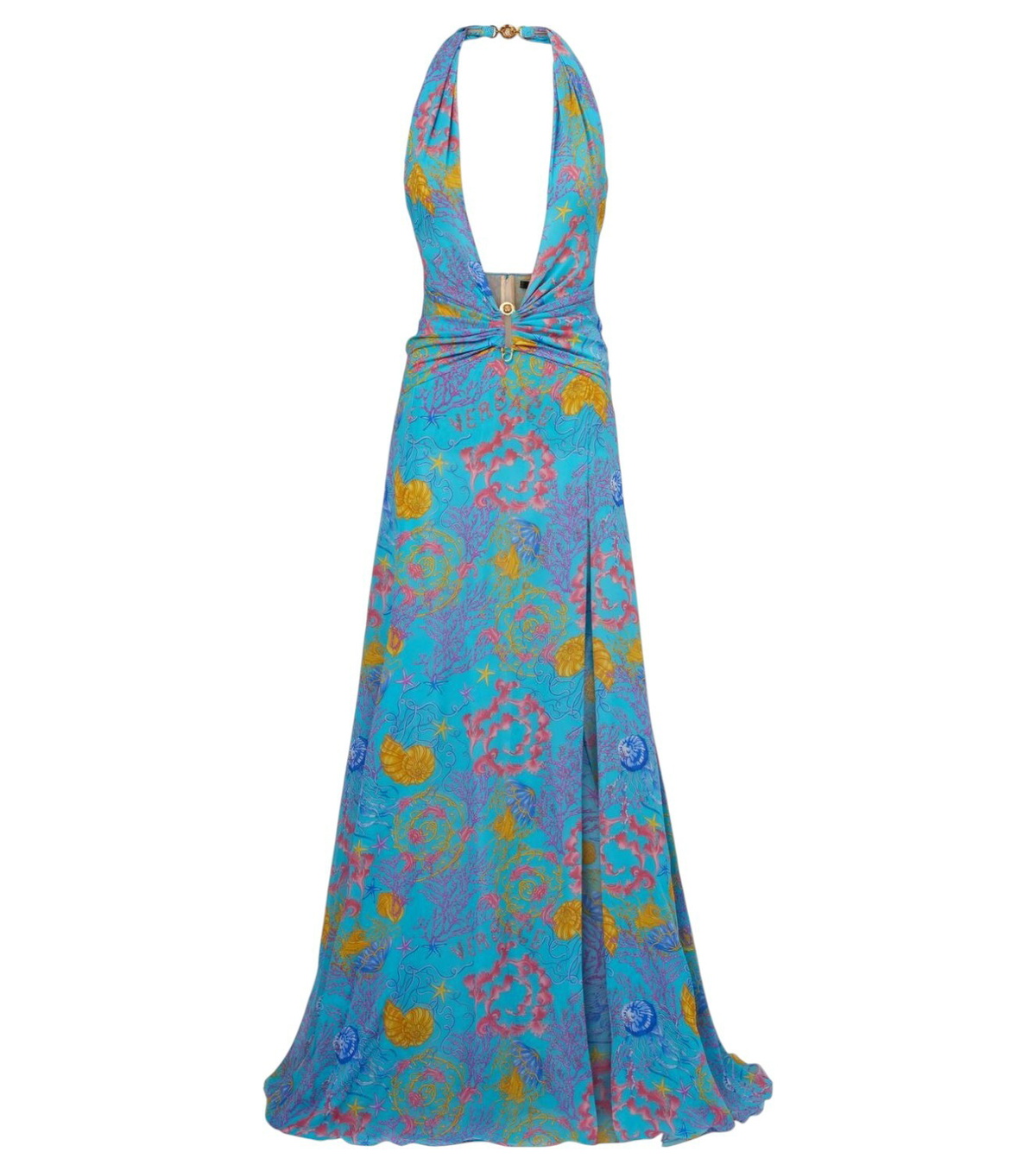 【VERSACE】Underwater Barocco draped jersey gown Underwater Barocco draped jersey gown in blue - Versace