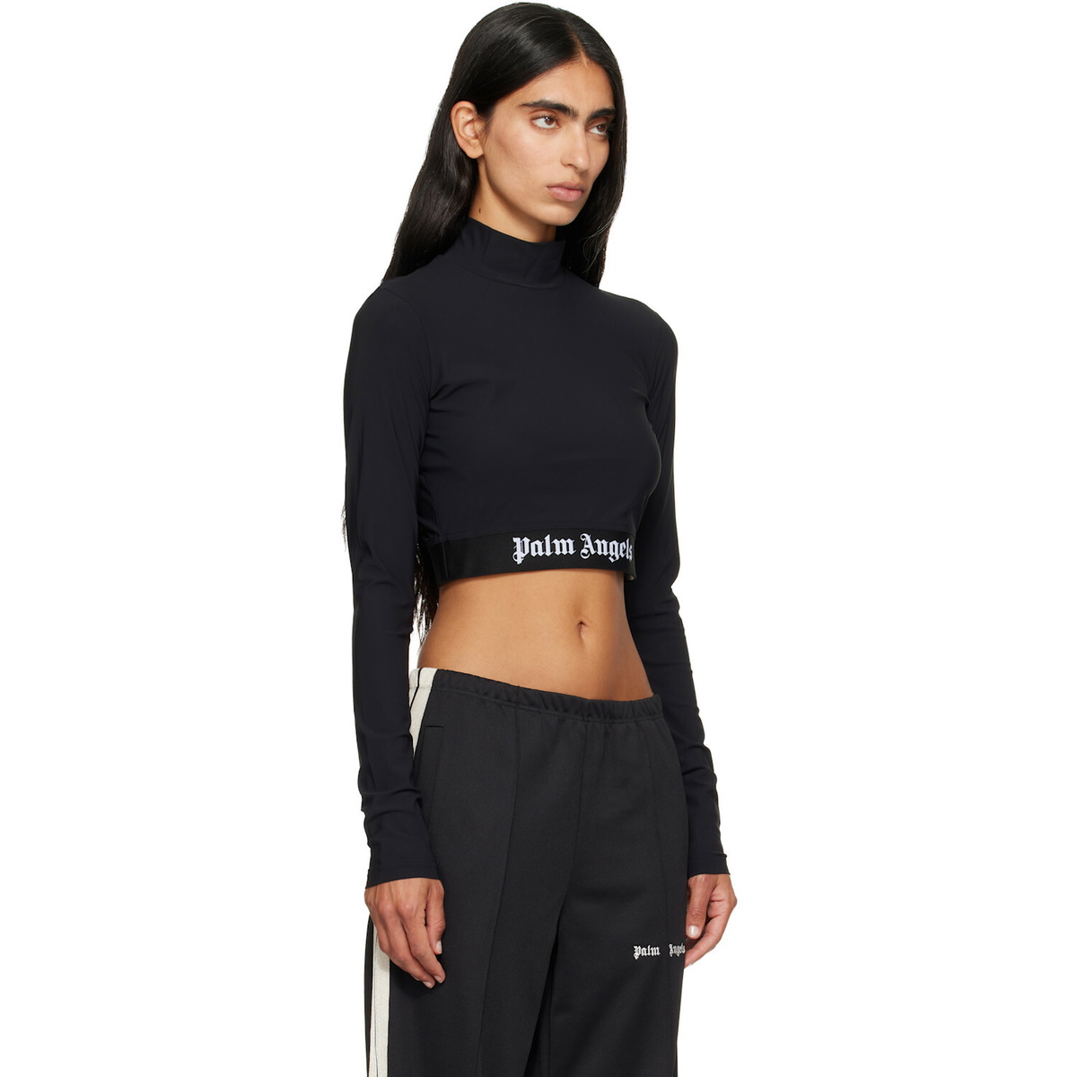 Palm Angels Black Classic Logo Long-Sleeved Mockneck T-shirt